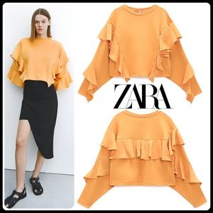 🆕Zara orange ruffled sweatshirt